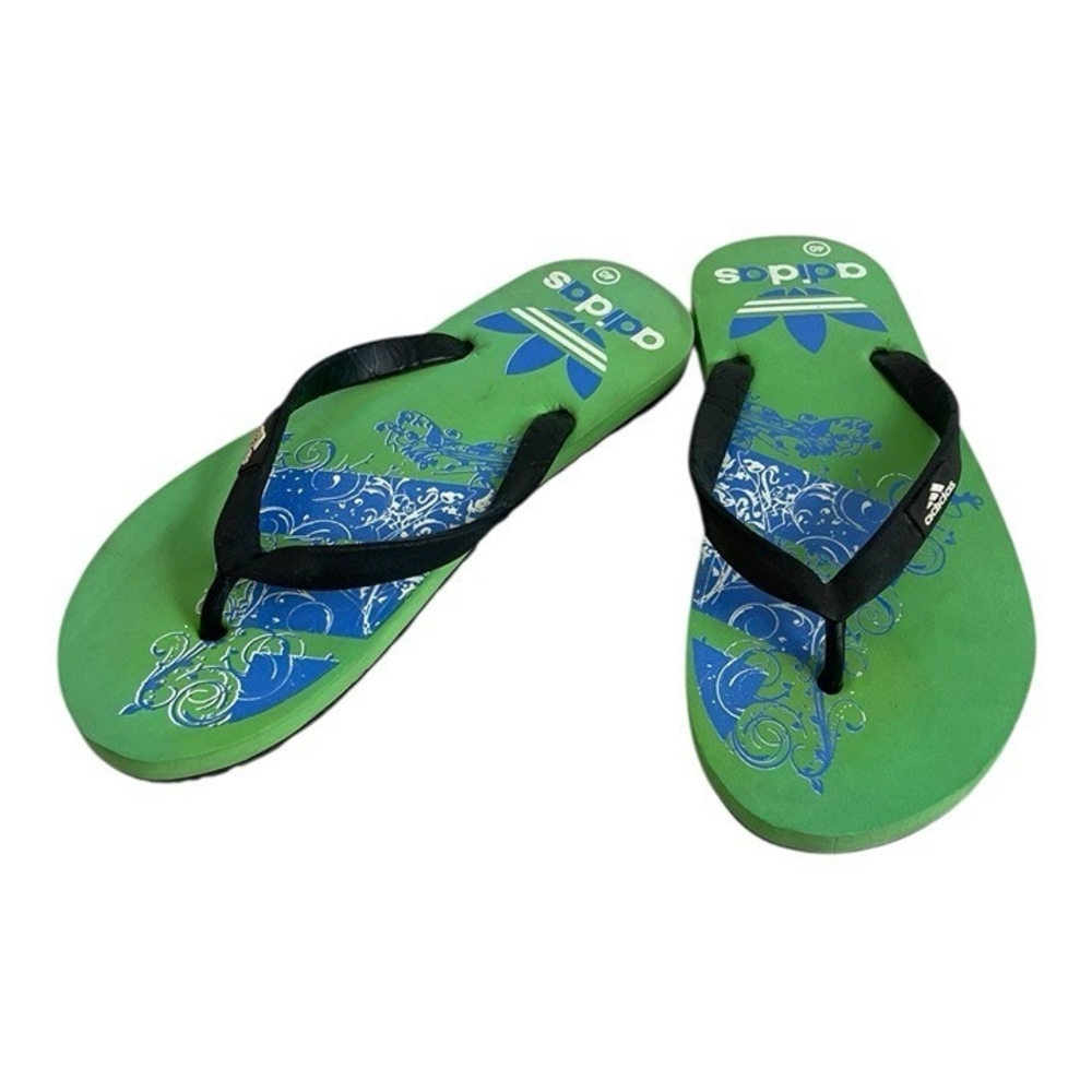 Adidas Green Blue Pattern Flip Flops Sandals EU 40/US 9 Slippers NWOT - Picture 3 of 6